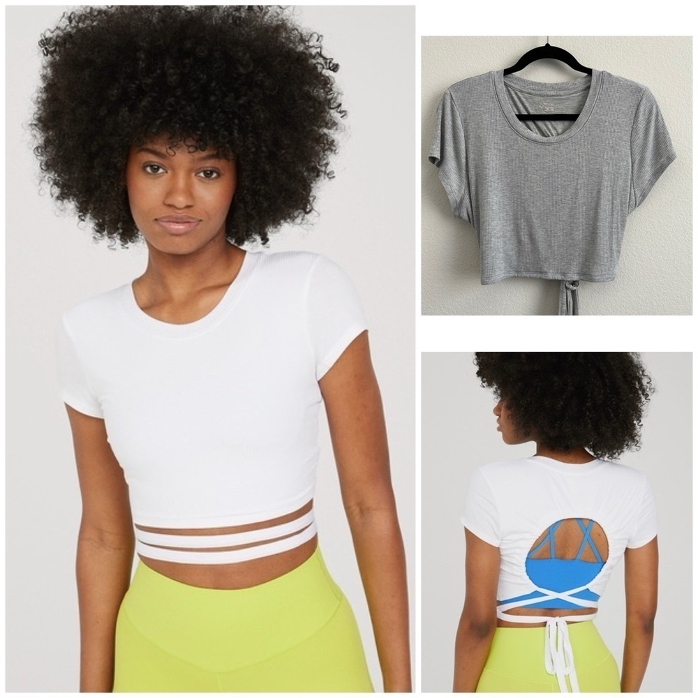 OFFLINE by AERIE Thumbs Up Tie Back T-Shirt in Grey Size Large